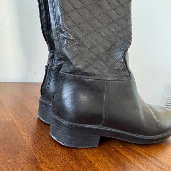Tory Burch Claremont Quilted Pattern Leather Riding Boots Black - Picture 2 of 16